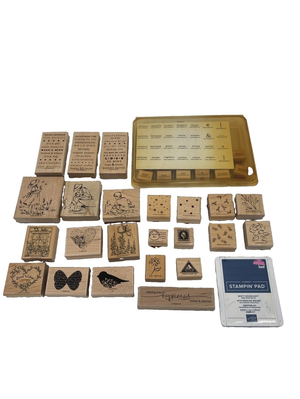 Stampin Up Mixed Lot Rubber Stamps + 1 Ink Pad Retired Crafts Scrapbooking
